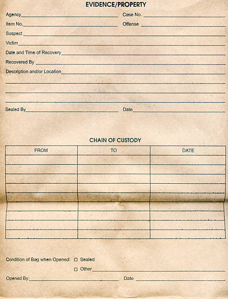 Paper Evidence Bag Checklist found on the front of an evidence bag evidence stock pictures, royalty-free photos & images