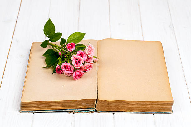 istock Roses, old book on white wooden 498400784