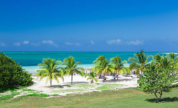 gorgeous landscape view of Cuban inviting beach and tranquil ocean stock photo