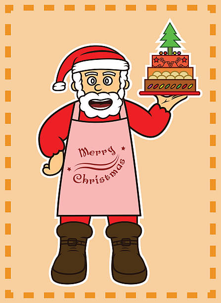 ilustrações, clipart, desenhos animados e ícones de chef papai noel com bolo de natal - personal accessory apron bakery cake