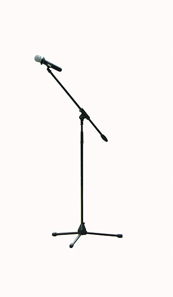 microphone on a long stand microphone on a long stand, isolated on white background microphone stand photos stock pictures, royalty-free photos & images