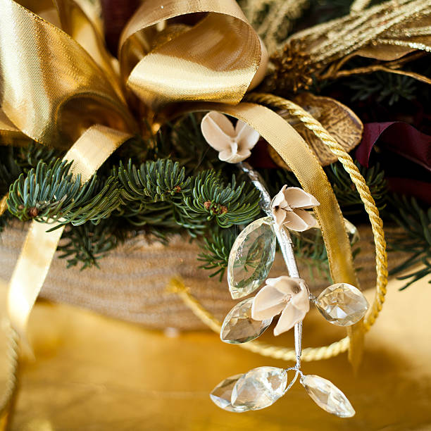 istock Red gold and  christmas table decoration 498402026