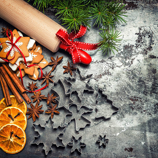 istock Christmas cookies and baking ingredients. Vintage style 498402246