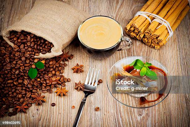 Cup Of Coffee And A Cake Stock Photo - Download Image Now - Backgrounds, Black Coffee, Black Color