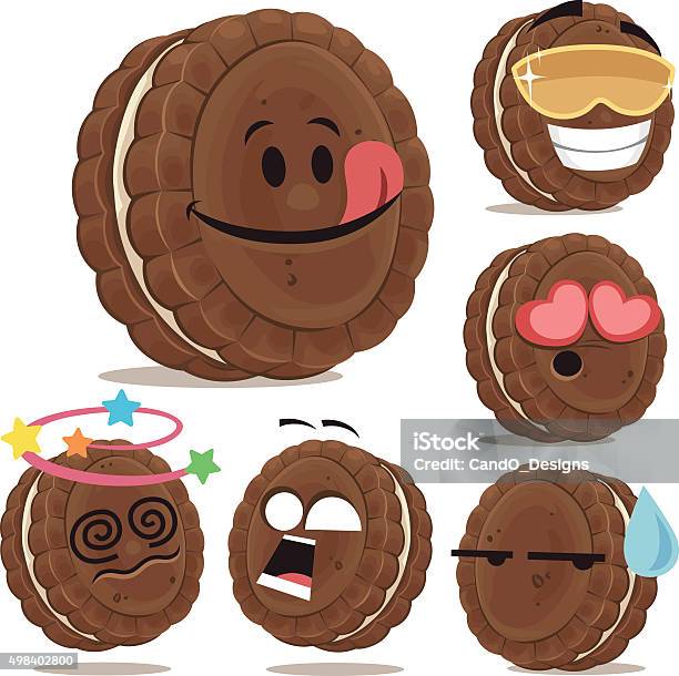 Chocolate Sandwich Cookie Cartoon Set A Stock Illustration - Download Image Now - Chocolate, Emoticon, 2015