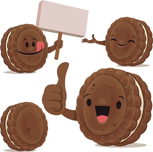 Vector illustration of Chocolate Sandwich Cookie Cartoon Set C
