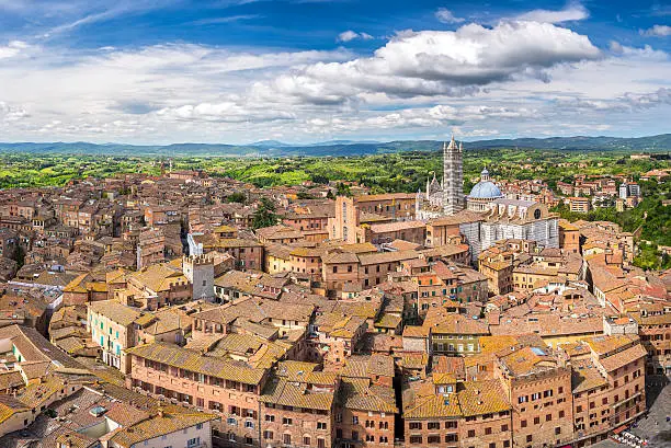 Aerial view over Siena, Italy