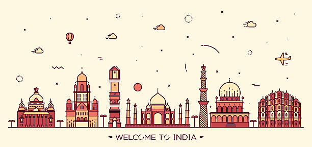 ilustrações, clipart, desenhos animados e ícones de indian horizonte ilustração vetorial linear estilo - hyderabad