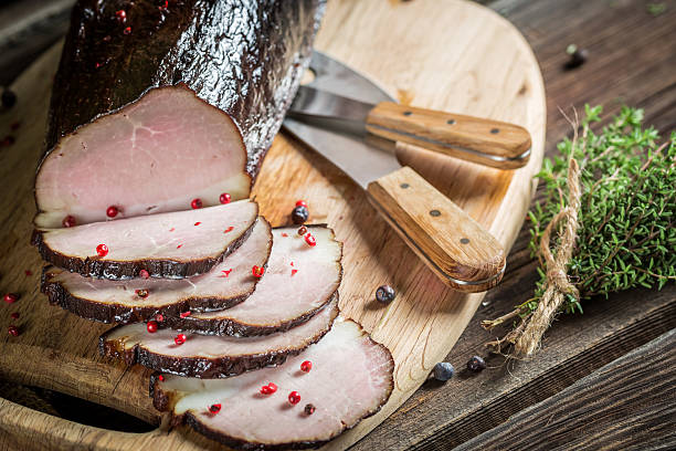 istock Closeup of fresh smoked ham in pantry 498403789