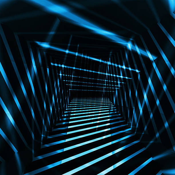 istock Abstract dark 3d interior background with blue night light beams 498403881