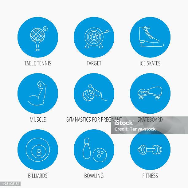 Target Table Tennis And Fitness Sport Icons Stock Illustration - Download Image Now - 2015, Anaerobic Exercise, Archery