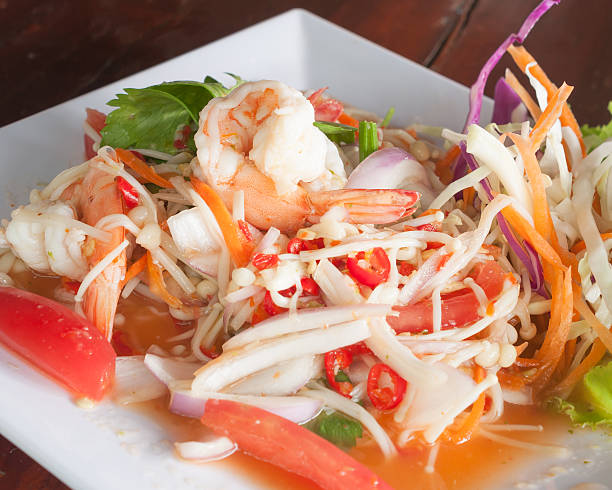 istock Fresh shrimp papaya salad  with mushrooms 498406270