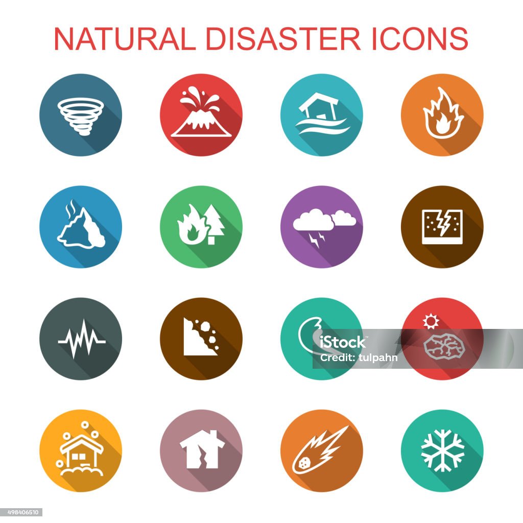 natural disaster long shadow icons natural disaster long shadow icons, flat vector symbols Natural Disaster stock vector