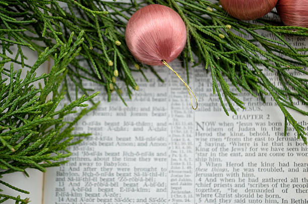 istock Christmas story and greenery with pink ornaments 498407812
