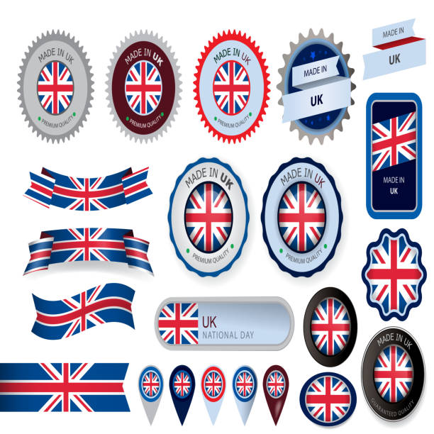 ilustrações, clipart, desenhos animados e ícones de feitas no reino unido, selo e bandeira do reino unido (vetores - flag british flag england push button