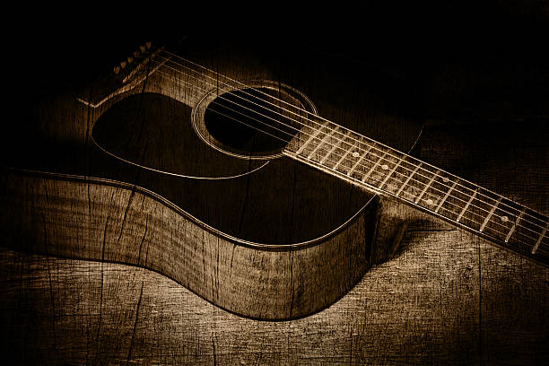 istock guitar in wood texture background 498408328