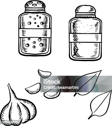 istock Salt, pepper, garlic and basil sketch 498420910