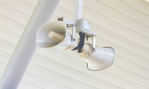istock Metal loudspeakers on building 498420916