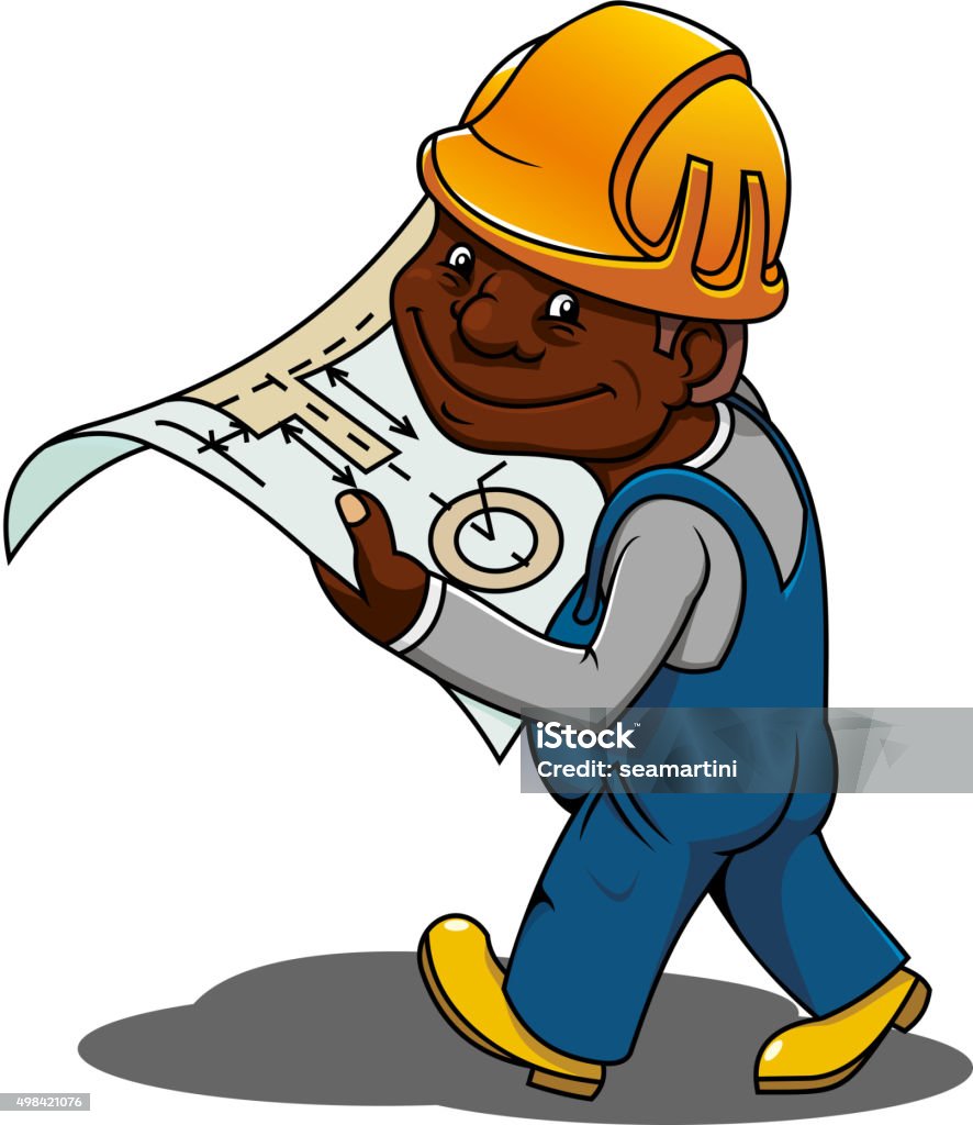 Cartoon Engineer Or Builder With Blueprint Stock Illustration - Download  Image Now - 2015, Adult, Africa - iStock