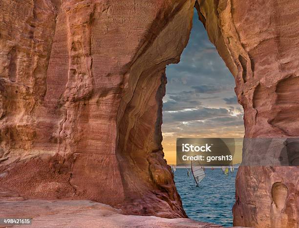 View Through The Arch On The Red Sea At Dawn Stock Photo - Download Image Now - Eilat, Activity, Beauty In Nature