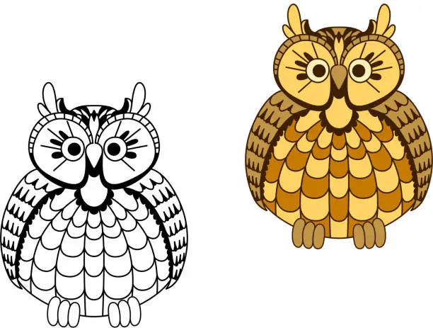 Vector illustration of Cartoon old wise eagle owl