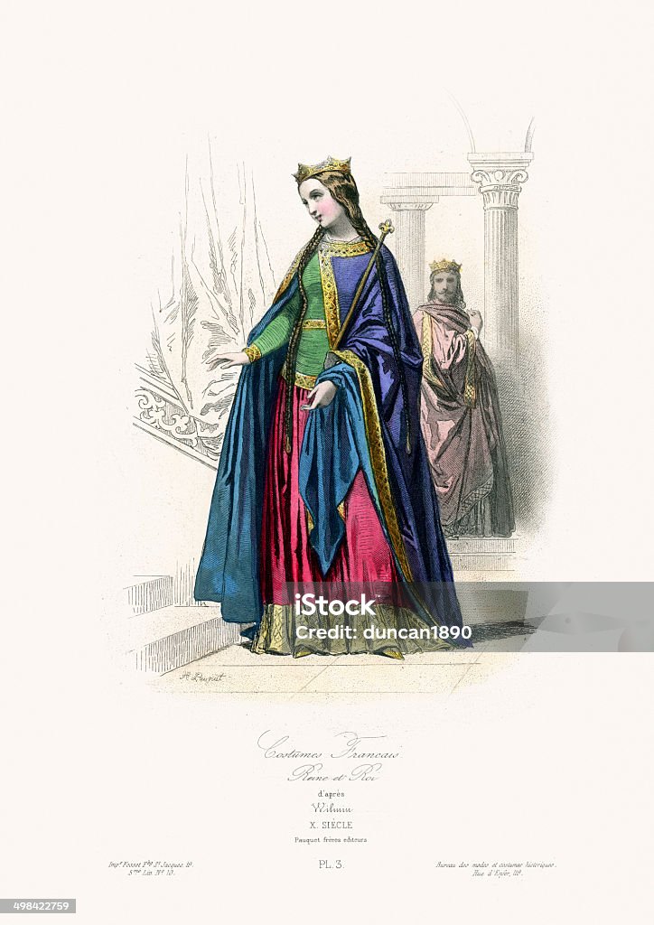 Medieval moda Rainha da França - Ilustração de Acessório de Vestuário Histórico royalty-free