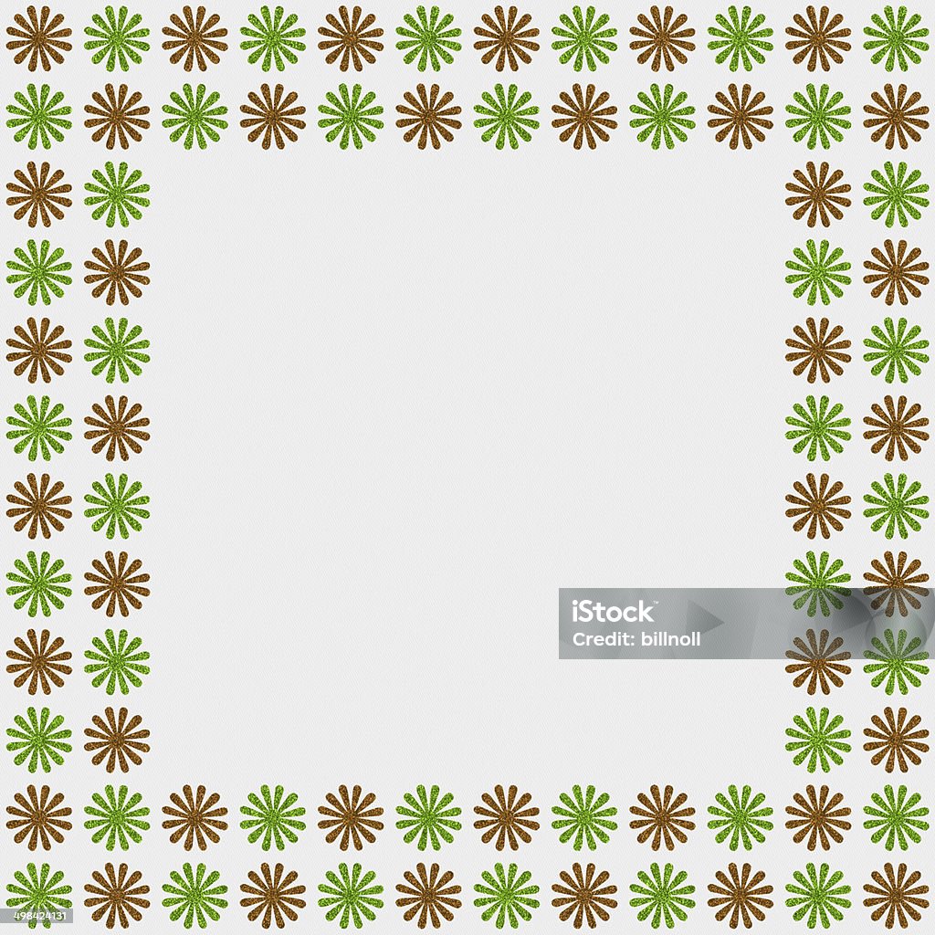 Gold and green glitter flower border on white textured paper Backgrounds Stock Photo