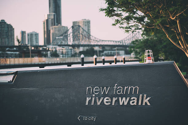 The Newfarm Riverwalk in Brisbane, Queensland, Australia. A scenic place to walk along or ride your bike with views of the Story Bridge and Brisbane City.
