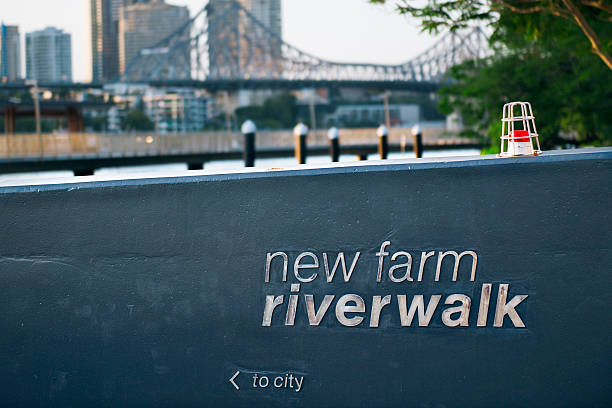 The Newfarm Riverwalk in Brisbane, Queensland, Australia. A scenic place to walk along or ride your bike with views of the Story Bridge and Brisbane City.