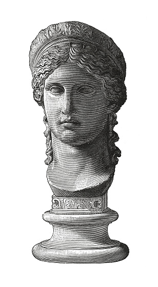 19th-century illustration of Juno, ancient Roman goddess, the protector and special counselor of the state. Original artwork published in 