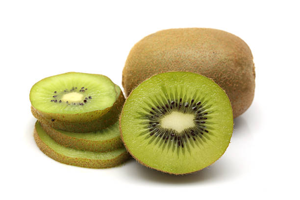 istock Kiwi fruit and kiwi sliced segments on white background 498426854