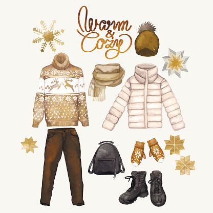 Watercolor winter clothes