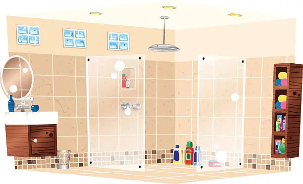 Vector illustration of Modern bathroom with shower