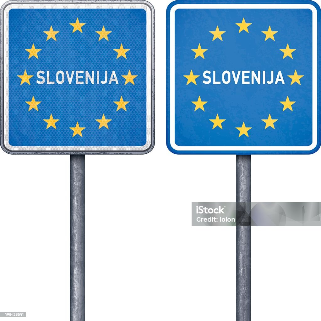 Slovene border road のサインにヨーロッパの国旗 - なわばり意識のロイヤリティフリーベクトルアート