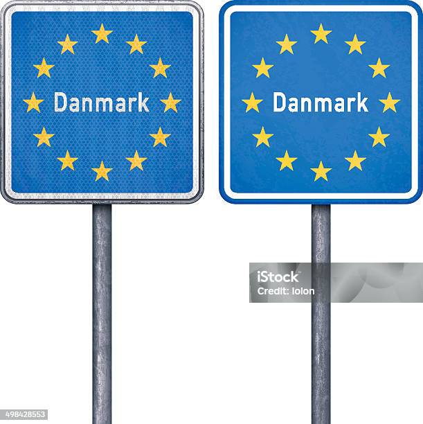 Danish Border Road Sign With European Flag Stock Illustration - Download Image Now - Animal Migration, Authority, Blue