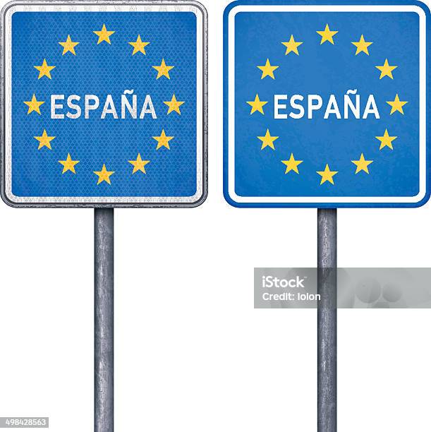 Spanische Border Road Sign Mit Euflagge Stock Vektor Art und mehr Bilder von Auslieferung - Auslieferung, Auswanderung und Einwanderung, Autorität