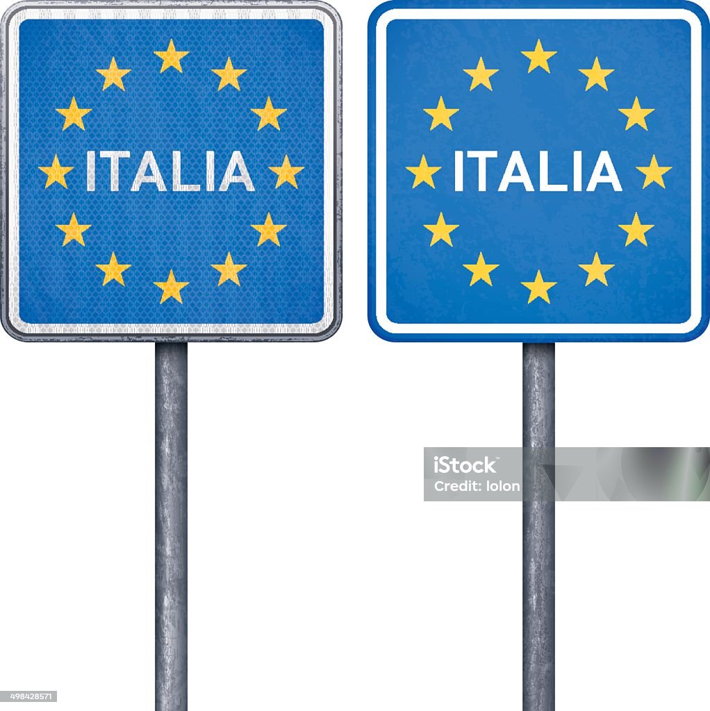 Confine italiano Cartello stradale con bandiera europea - arte vettoriale royalty-free di A forma di stella