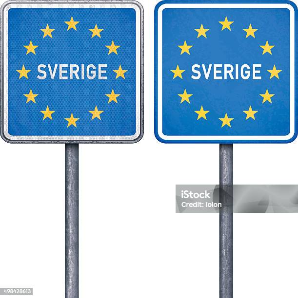Bordo Svedese Cartello Stradale Con Bandiera Europea - Immagini vettoriali stock e altre immagini di A forma di stella