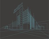 istock Perspective 3d Wireframe of building 498431924