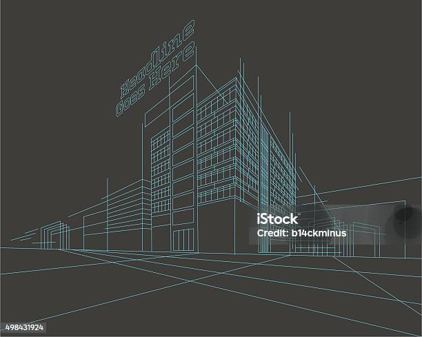 Perspective 3d Wireframe Of Building Stock Illustration - Download Image Now - Building Exterior, Construction Industry, Building - Activity