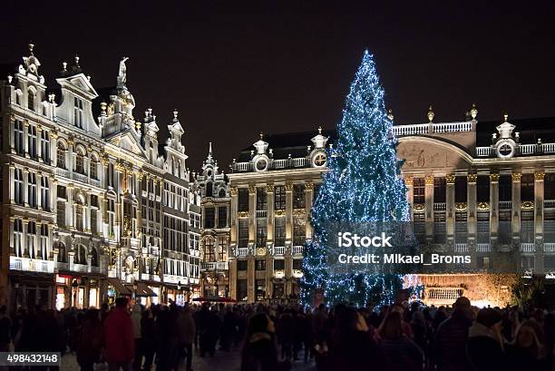 Christmas Market At Grand Place Brussels Begium Stock Photo - Download Image Now - Christmas, Brussels-Capital Region, 2015