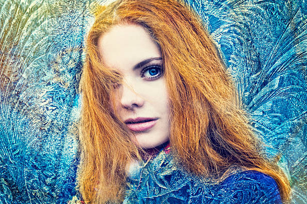 istock The woman in ice patterns, a hard winter frost 498432336