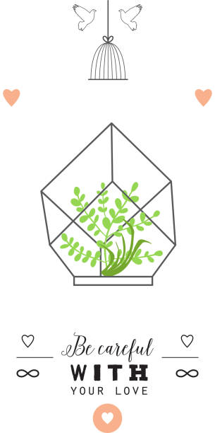 istock Stylish romantic invitation with terrarium and flowers. 498434624