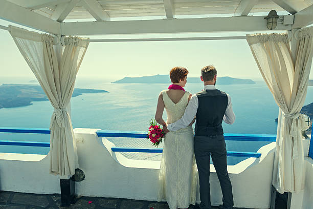 istock Young wedding couple  on Santorini 498435196