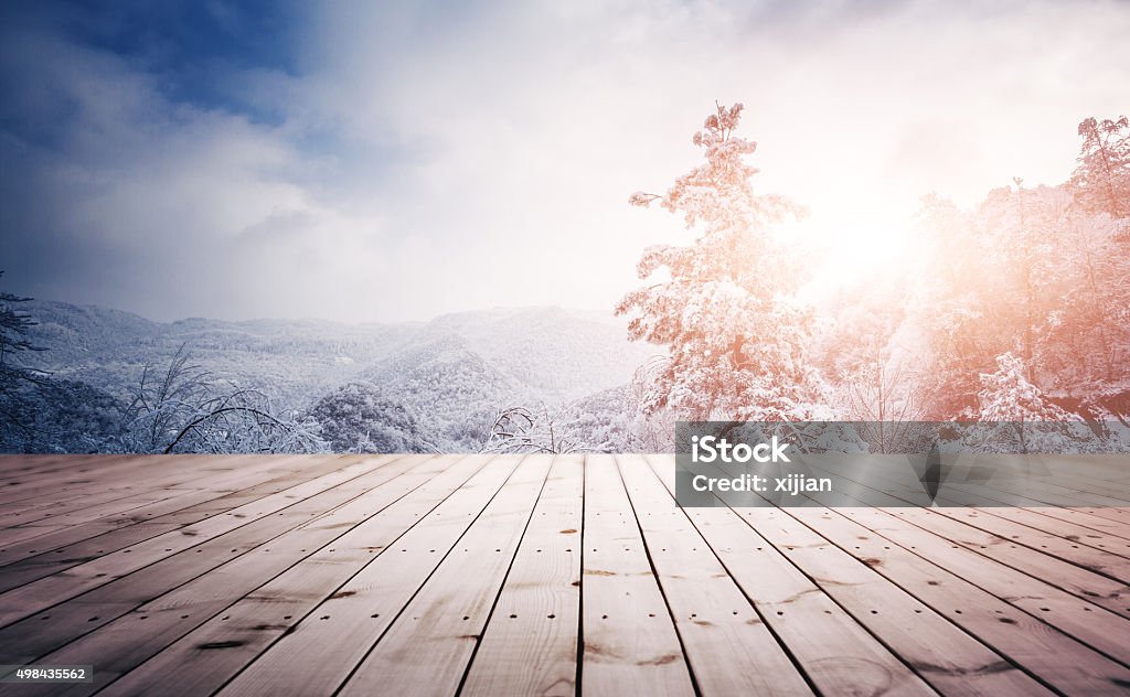 Winter background with empty wooden planks 2015 Stock Photo