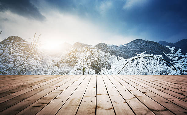 istock Winter background with empty wooden planks 498435636