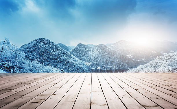 istock Winter background with empty wooden planks 498435882