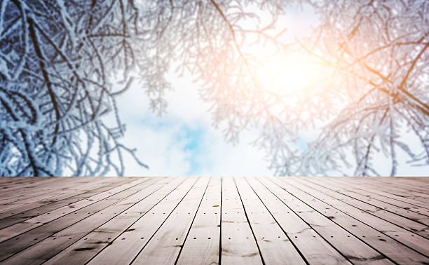 istock Winter background with empty wooden planks 498436084