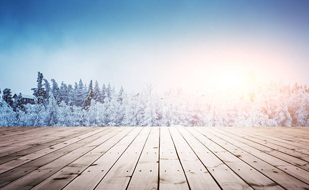 Winter background with empty wooden planks