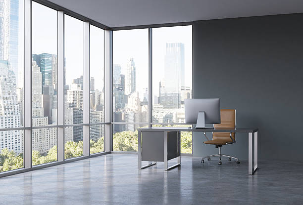 istock workplace in a panoramic office with New York view 498436380